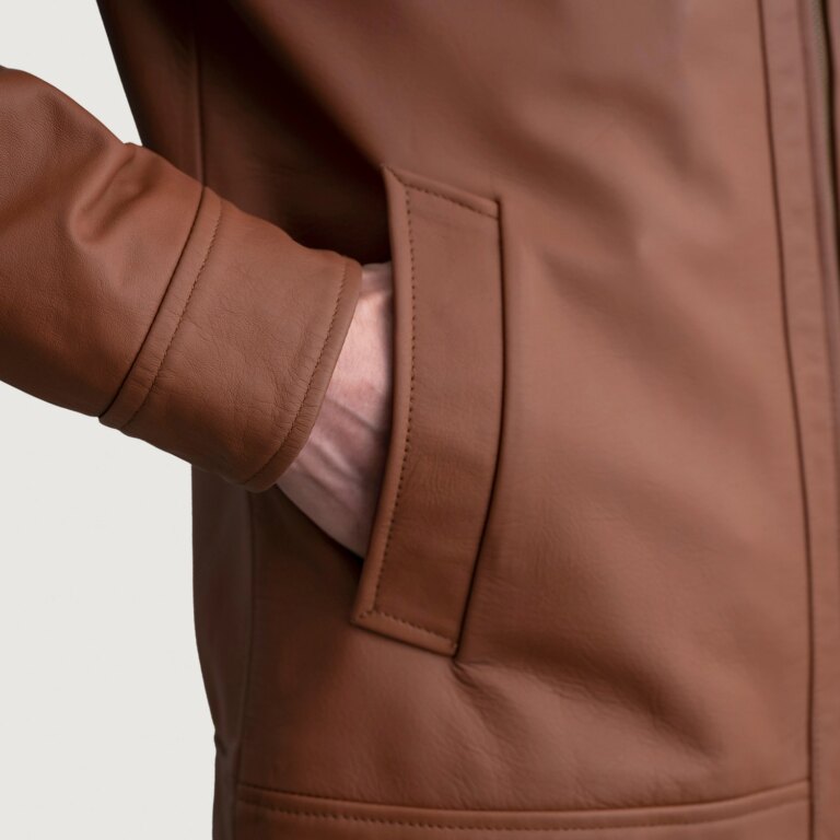 Mens Inferno Matte Brown Leather Jacket Close-Up-9-1724078303953